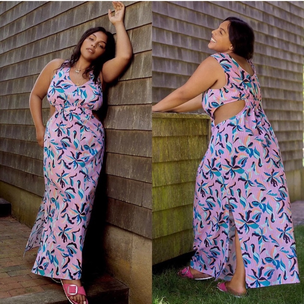 Anthropologie Maeve Pink Botanical Cutout Maxi Dress 1X